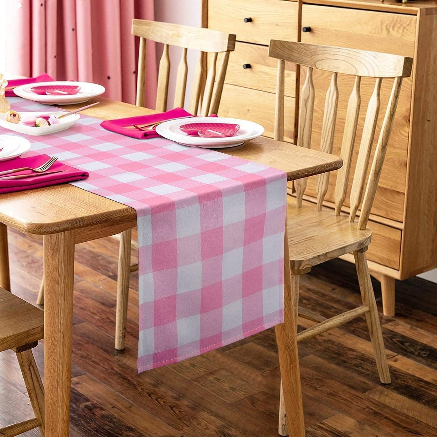 Charming Pink & White Gingham Table Runner - Perfect for Valentine’s Day, Birthdays & Seasonal Celebrations! 72-Inch Stylish Plaid Dresser Cover