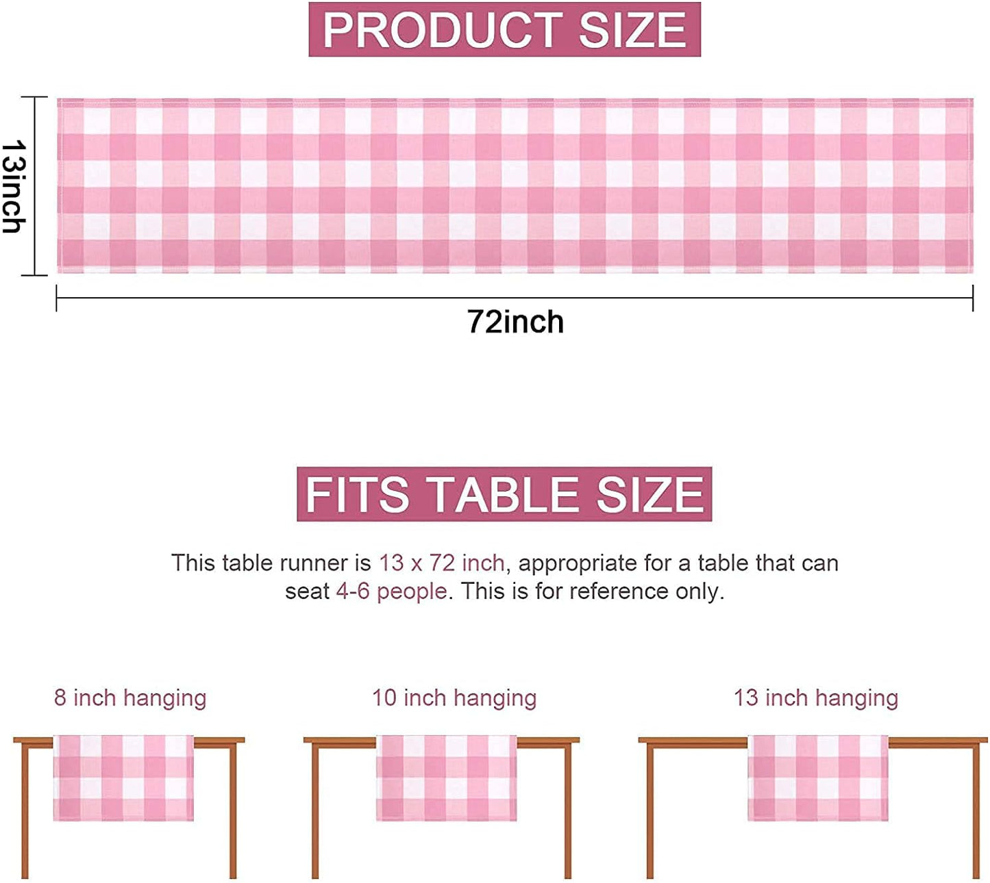Charming Pink & White Gingham Table Runner - Perfect for Valentine’s Day, Birthdays & Seasonal Celebrations! 72-Inch Stylish Plaid Dresser Cover