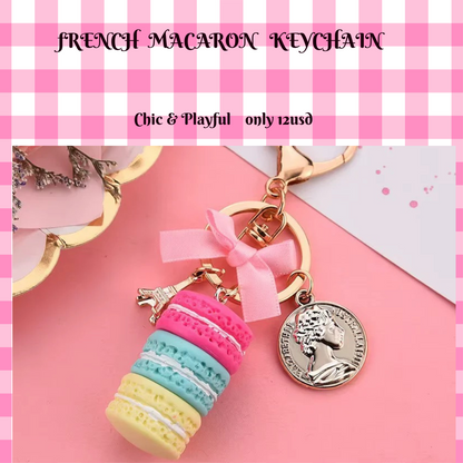 Paris Macaron Keychain – Eiffel Tower Charm & Pink Bow