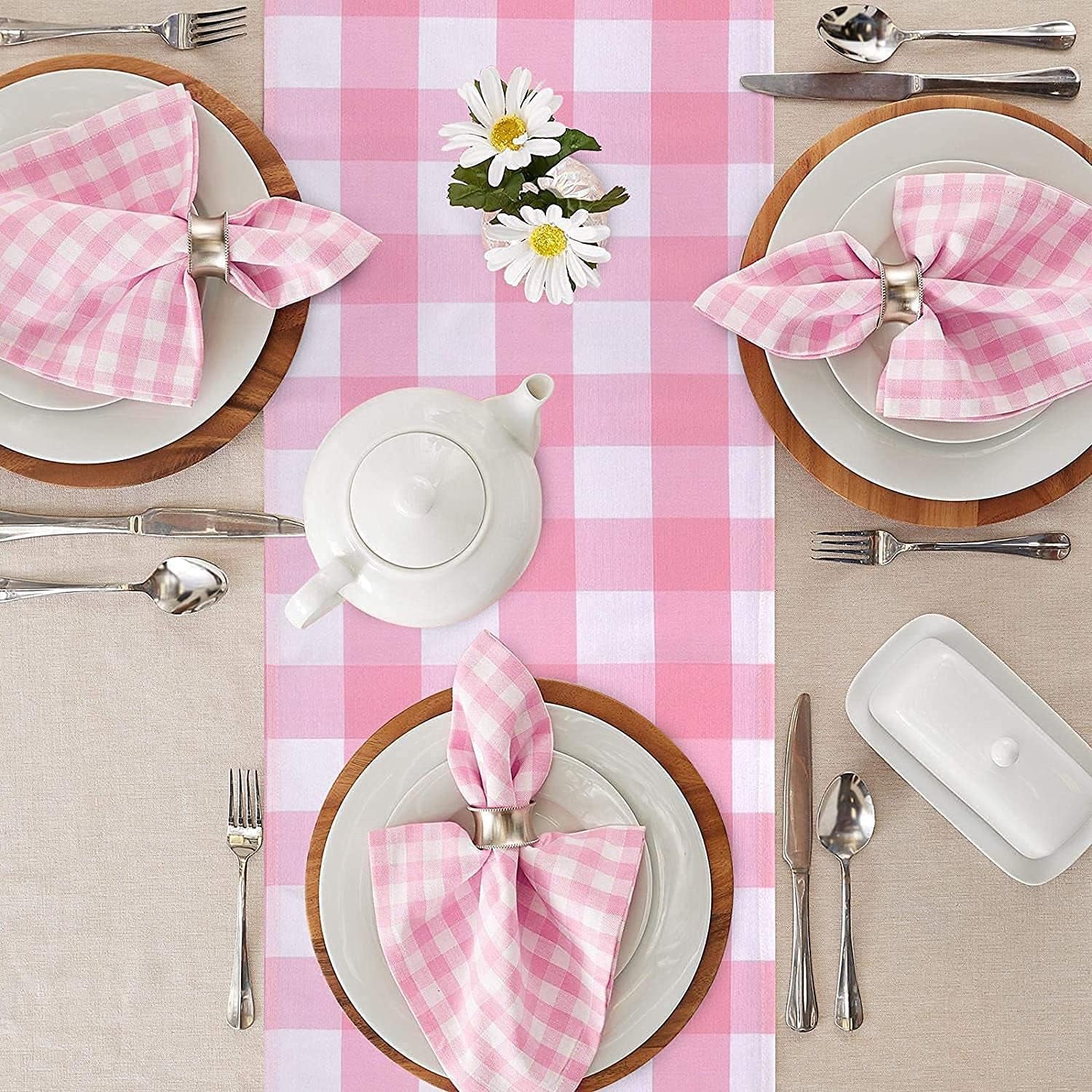 Charming Pink & White Gingham Table Runner - Perfect for Valentine’s Day, Birthdays & Seasonal Celebrations! 72-Inch Stylish Plaid Dresser Cover