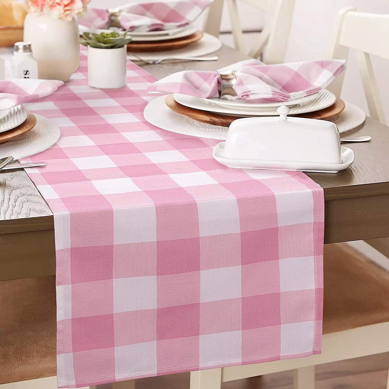 Charming Pink & White Gingham Table Runner - Perfect for Valentine’s Day, Birthdays & Seasonal Celebrations! 72-Inch Stylish Plaid Dresser Cover