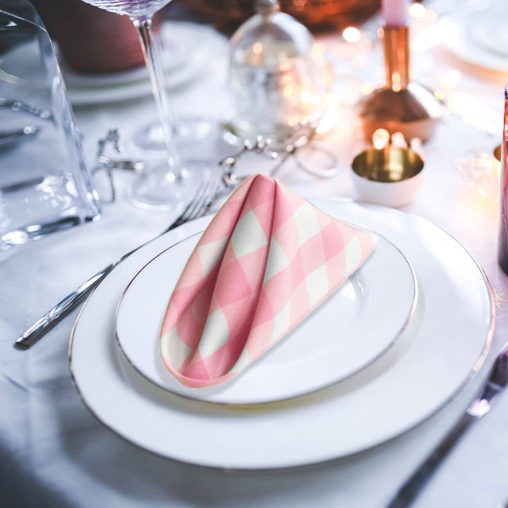 18 In. X 18 In. White and Pink Gingham Checkered Napkins (Pack of 10)
